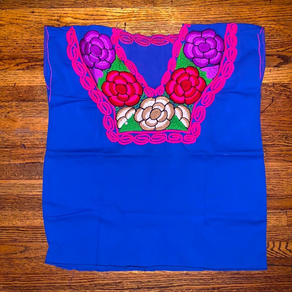Royal blue Mexican embroidered blouse